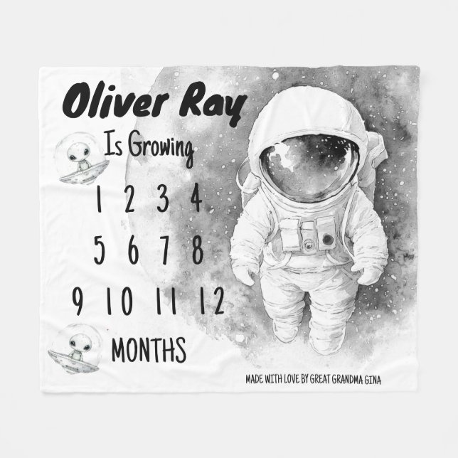 Cobertor De Velo Pequeno Astronauta Milestone Blanket (Frente (Horizontal))