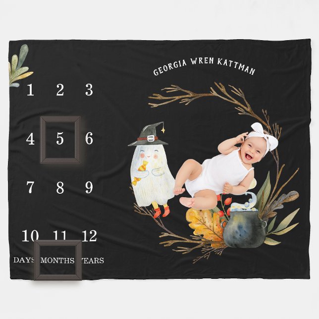 Cobertor De Velo Pequeno fantasma Halloween Baby Milestone Blanket (Criador carregado)