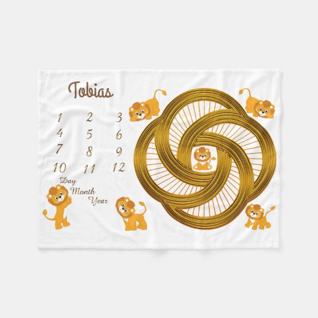 Cobertor De Velo Pequeno Leão Milestone Bebê Tamanho 40 x 30 (Frente (Horizontal))