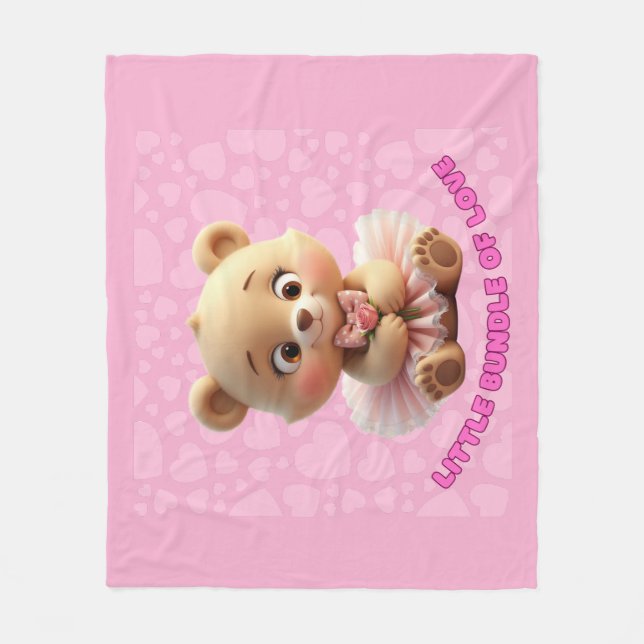 Cobertor De Velo Pequeno Pacote de Amor - Urso Bebê Bonito nos Des  (Frente)