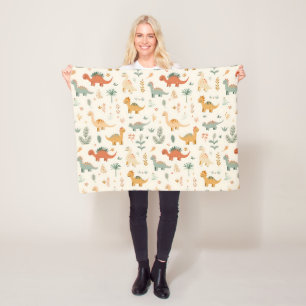 Cobertor De Velo Pequenos Dinossauros Beige Toneladas Neutrais