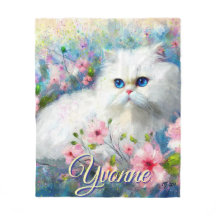 Persian Cat Blue Eyes in Pink Flowers Personalized