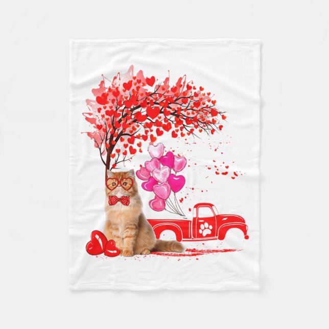 Cobertor De Velo Persian Cat Heart Tree Valentines Day  (Frente)