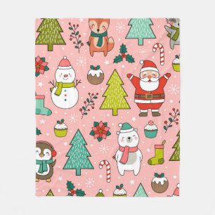 Cobertor De Velo Personagem de desenho animado, pinheiros e natal, 