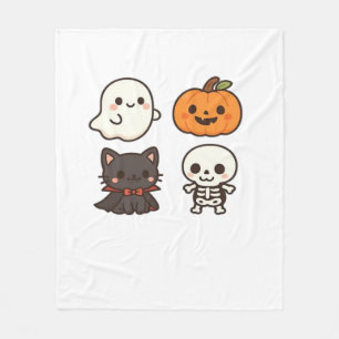 Cobertor De Velo Personagens de Halloween – Fantasma, Abóbora, Gato