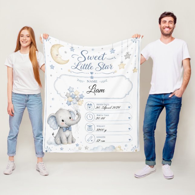 Cobertor De Velo Personalisierbare Baby Geburtstafel mit Elefant  (In Situ)