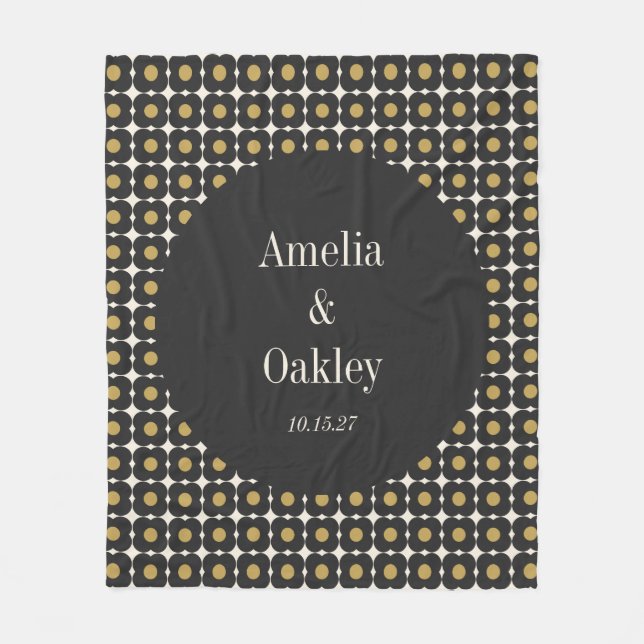 Cobertor De Velo Personalização de Casamento Floral Dourado Preto d (Frente)