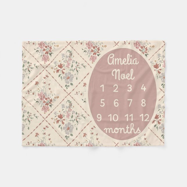 Cobertor De Velo Personalizada Garota do Bebê - Milestone Personali (Frente (Horizontal))