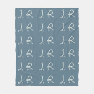 Cobertor De Velo Personalizado Azul Branco Nó de Corda Monograma Ma