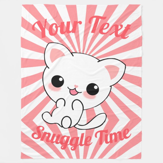 Cobertor De Velo Personalizado de Kawaii White Kitten (Frente)