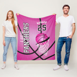 Cobertor De Velo Personalizado - Design de Basquete - Rosa