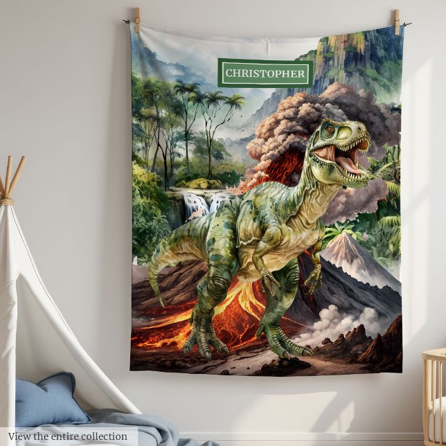 Cobertor De Velo Personalizado em Aberto do Dinossauro Pré-Históric (Personalized Prehistoric Dinosaur Blanket Custom Name)