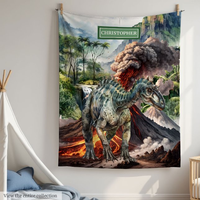 Cobertor De Velo Personalizado em Aberto do Dinossauro Pré-Históric (Personalized Prehistoric Dinosaur Blanket with Name)