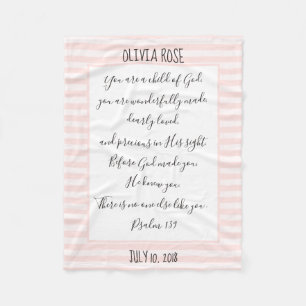 Cobertor De Velo Personalizado, Faixa Rosa/Branca, Verso de Salmo