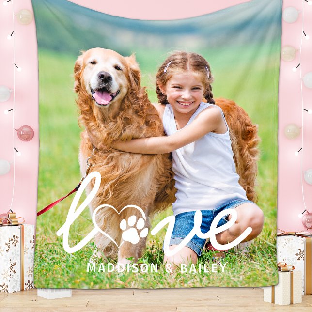 Cobertor De Velo Personalizado Moderno LOVE Pet Photo Paw Print Dog (Criador carregado)