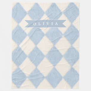 Cobertor De Velo Personalizado Preppy Azul Suave Fofinho Argyle Nom