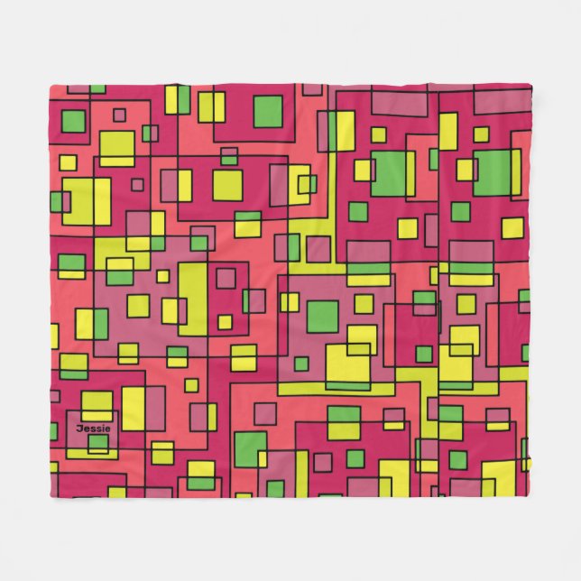 Cobertor De Velo Personalizar Abstrato do Verde limão Rosa Rosa (Frente (Horizontal))