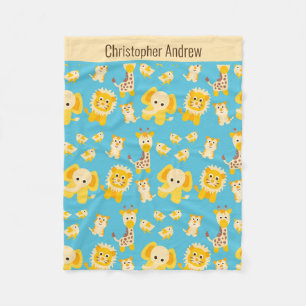 Cobertor De Velo Personalizar Animais Safari Amarelos Azuis