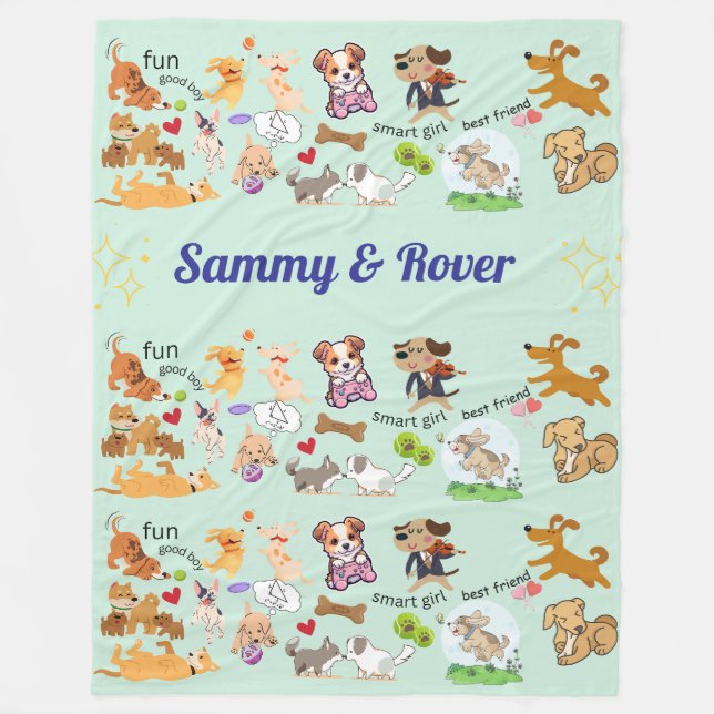 Cobertor De Velo Personalizar Doggie Love Green Fleece Blanket (Frente)