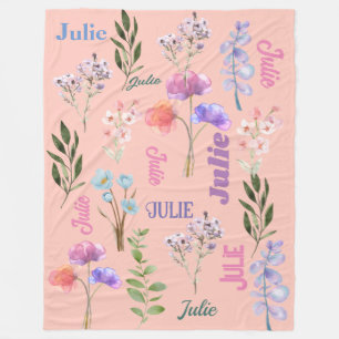 Cobertor De Velo Personalizar Nome Floral de Aquarela