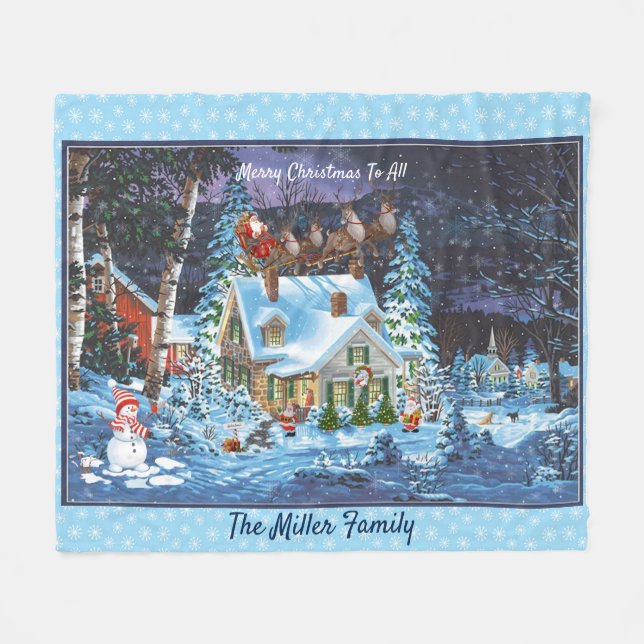 Cobertor De Velo Personalizar Papais noeis De Cena De Inverno De Na (Frente (Horizontal))