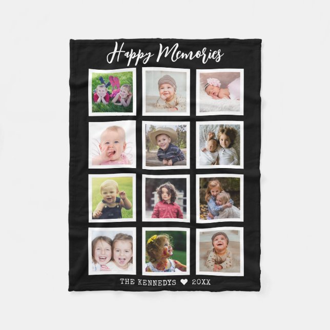 Cobertor De Velo Personalized 12 Family Photo Collage Black (Frente)