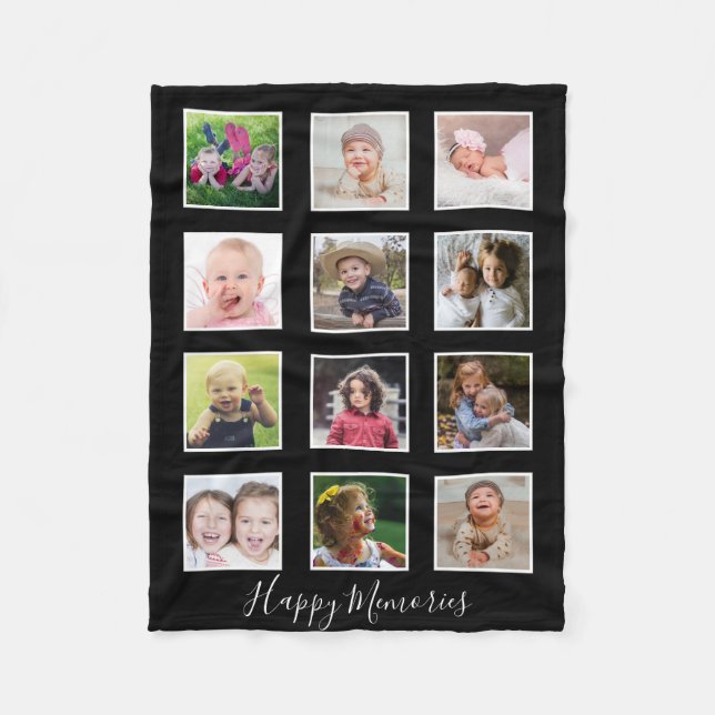 Cobertor De Velo Personalized 12 Family Photo Collage Black   (Frente)