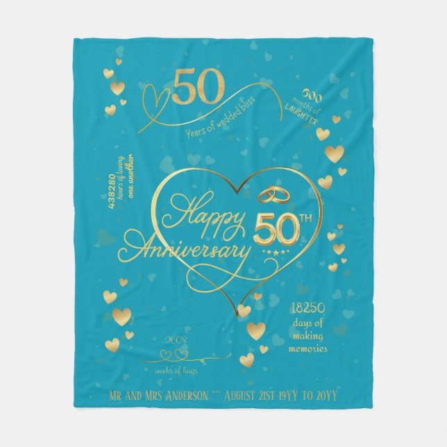 Cobertor De Velo Personalized 50th Wedding Anniversary Milestone  F (Frente)