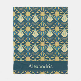 Cobertor De Velo Personalized Art Deco Teal & Gold Geometric Name