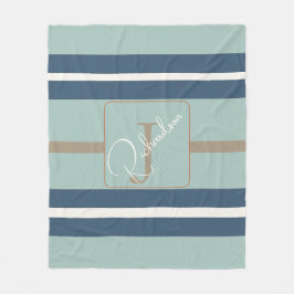 Cobertor De Velo Personalized Blue Mint Tan Stripe Monogram Coastal