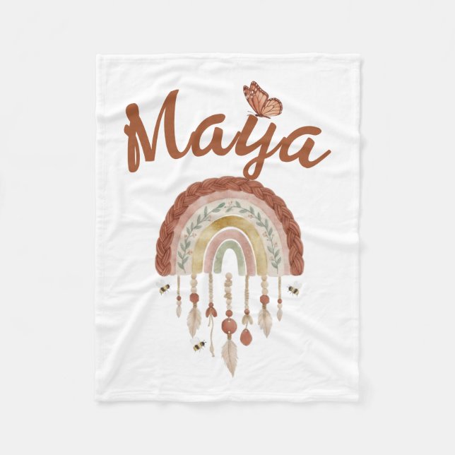 Cobertor De Velo Personalized Boho Rainbow Baby Blanket Custom Name (Frente)