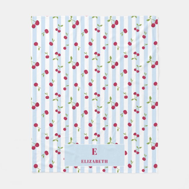 Cobertor De Velo Personalized Cherry Blue Stripes Retro Monogram (Frente)
