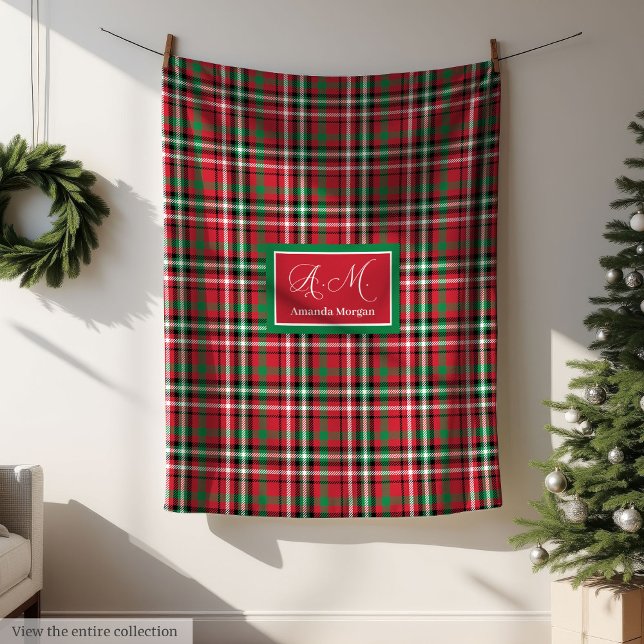 Cobertor De Velo Personalized Christmas Blanket Red Green Plaid (Personalized Christmas Blanket Red Green Plaid Style)