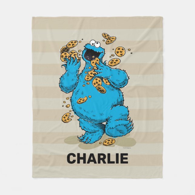 Cobertor De Velo Personalized Cookie Monster Crazy Cookies  Fleece (Frente)