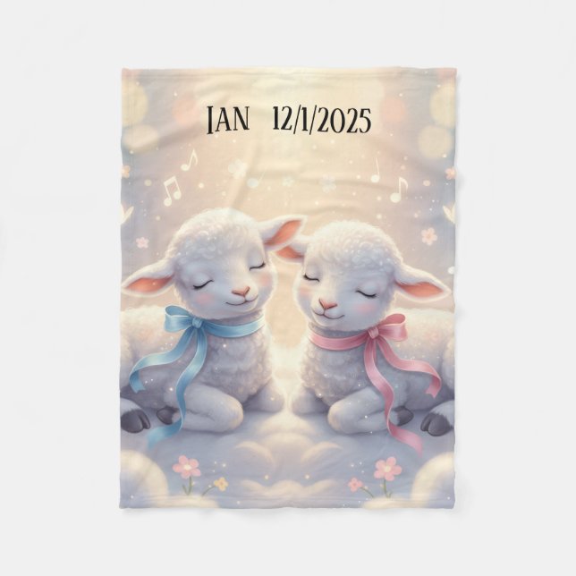 Cobertor De Velo Personalized Cute Baby Lambs on a cloud (Frente)