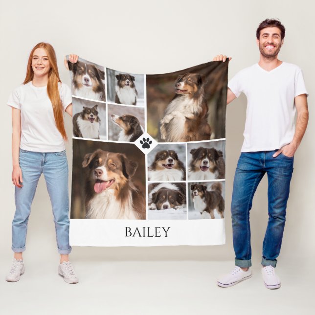 Cobertor De Velo Personalized Dog Photo Collage Paw Print Name (In Situ)