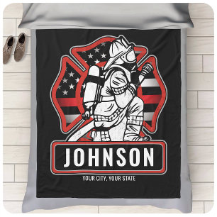Cobertor De Velo Personalized Firefighter Fire Dept Patriotic Flag