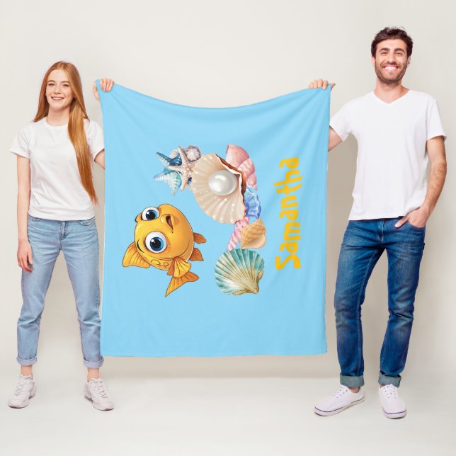 Cobertor De Velo Personalized Fish Blanket | Custom Name Ocean  (In Situ)
