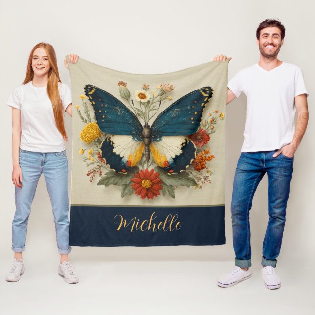 Cobertor De Velo Personalized Fleece Blanket Butterfly Floral  (In Situ)