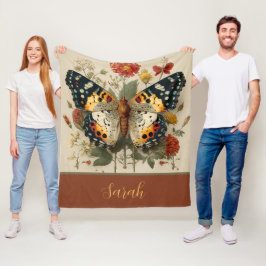 Cobertor De Velo Personalized Fleece Blanket Butterfly Floral Tan