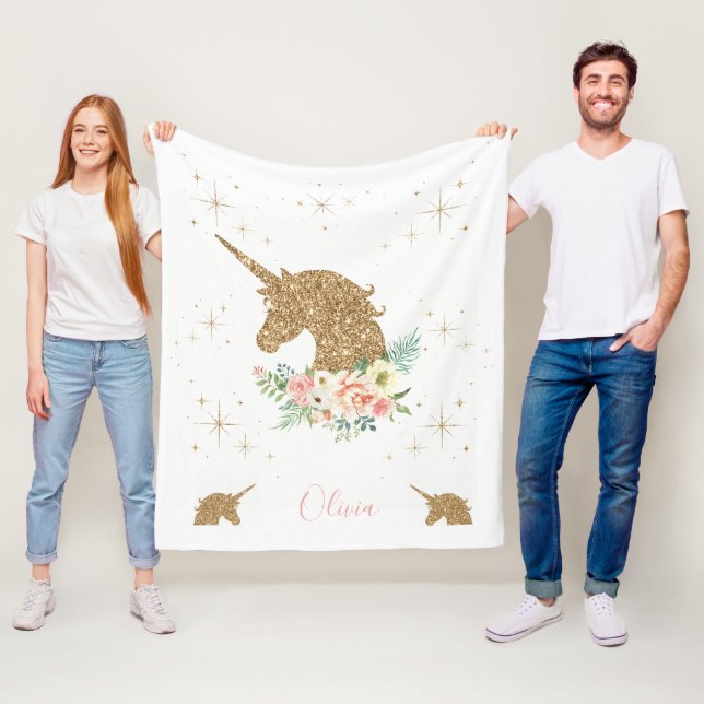 Cobertor De Velo Personalized Gold Glitter Unicorn Blanket (In Situ)