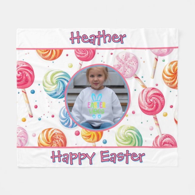Cobertor De Velo Personalized Happy Easter Lollipop Candy Photo (Frente (Horizontal))