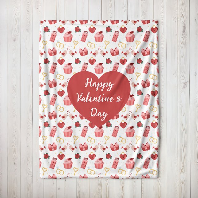 Cobertor De Velo Personalized Happy Valentine’s Day Fleece Blanket (Criador carregado)