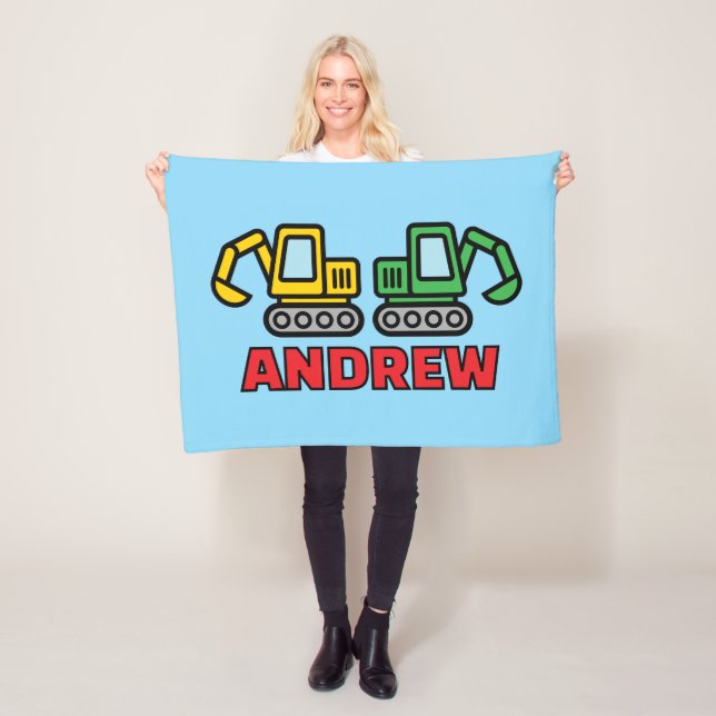 Cobertor De Velo Personalized kid's fleece blanket with excavators (In Situ)