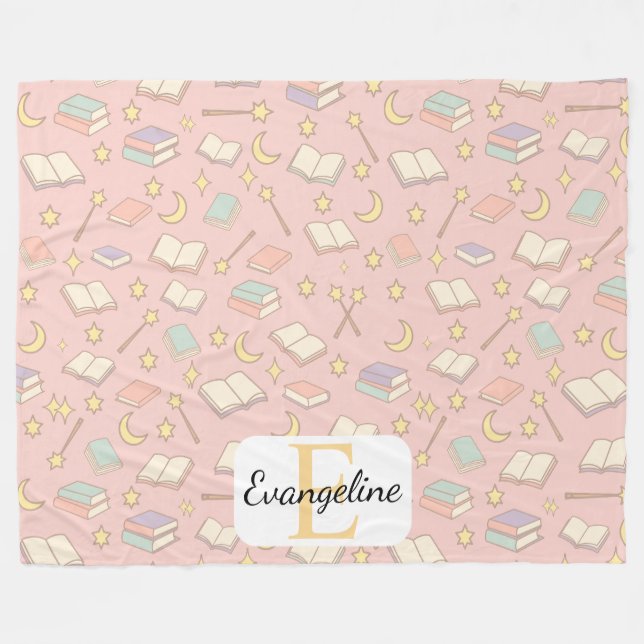 Cobertor De Velo Personalized Magical Book Aesthetic Pattern Pink (Frente (Horizontal))