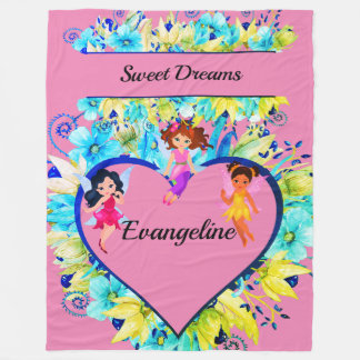Cobertor De Velo Personalized name Heart and Fairies