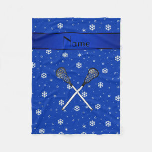 Cobertor De Velo Personalized name lacrosse blue snowflakes