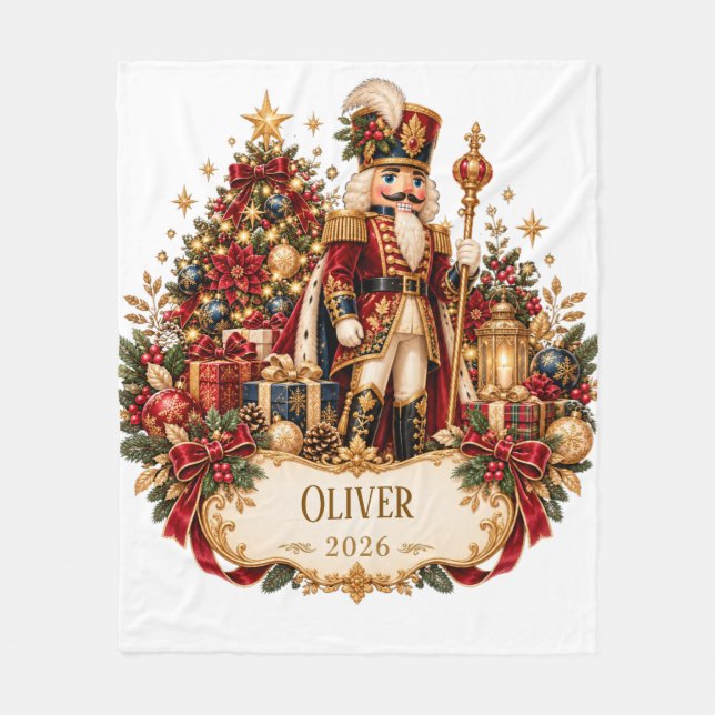 Cobertor De Velo Personalized Nutcracker Christmas Blanket with Nam (Frente)