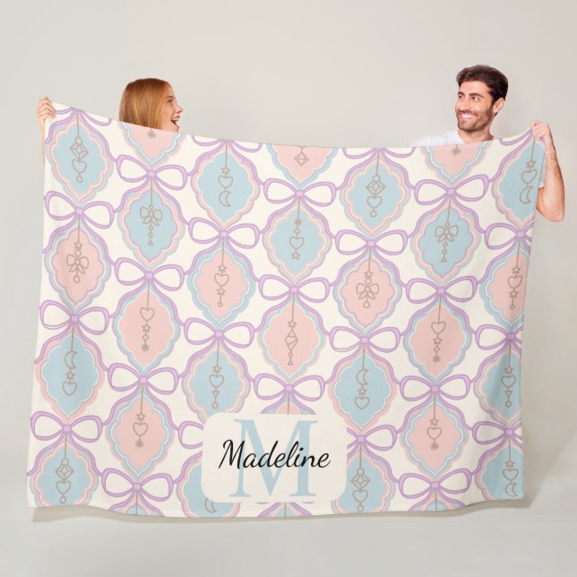 Cobertor De Velo Personalized Pastel Bows Monogram Name Blanket (In Situ)