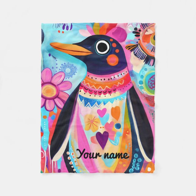 Cobertor De Velo Personalized Penguin Blanket: Colorful Arctic  (Frente)